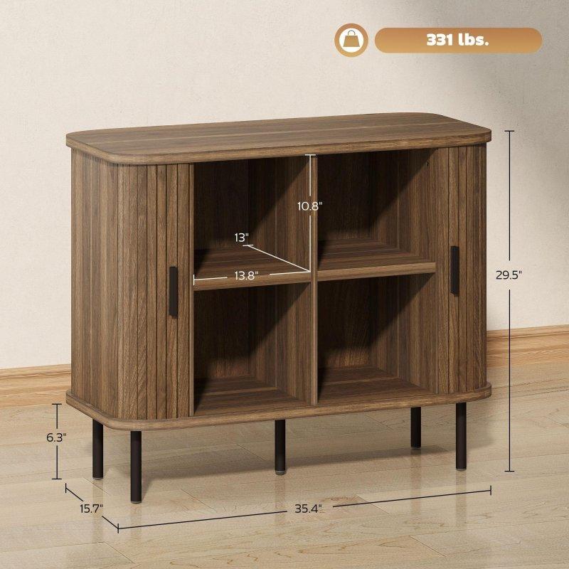 Ceviz ve Siyah MDF Sürgülü Oluklu Kapaklı Metal Ayaklı Bohem Konsol - 90x40x75 cm - 325073