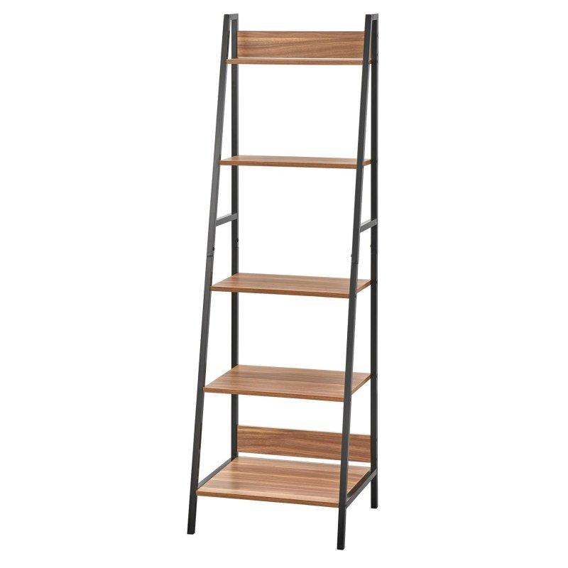 Ceviz ve Siyah Metal 5 Raflı Merdiven Kitaplık - 166x51x51 cm - 312571