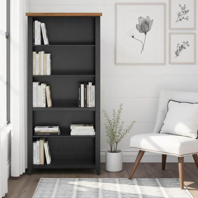 Çift Renkli Ahşap Ayarlanabilir 5 Raflı Kitaplık - 183 cm - 320684