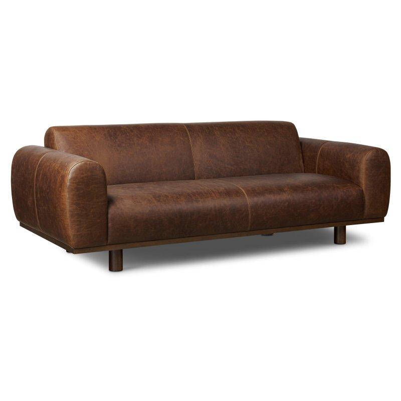 Çikolata Kahve Deri Yuvarlak Kollu Masif Ahşap Ceviz Bazalı Bohem Koltuk - 234x102x81 cm - 284177