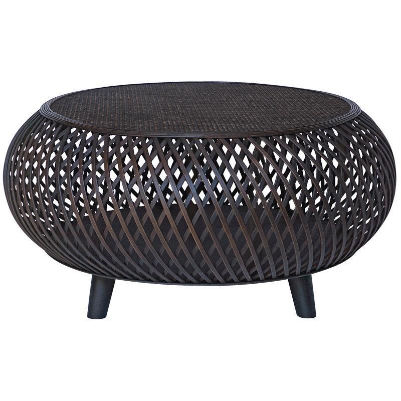 Çikolata Kahverengi Hasır Elmas Örgü Desenli Yuvarlak Orta Sehpa - 84 cm - 243983
