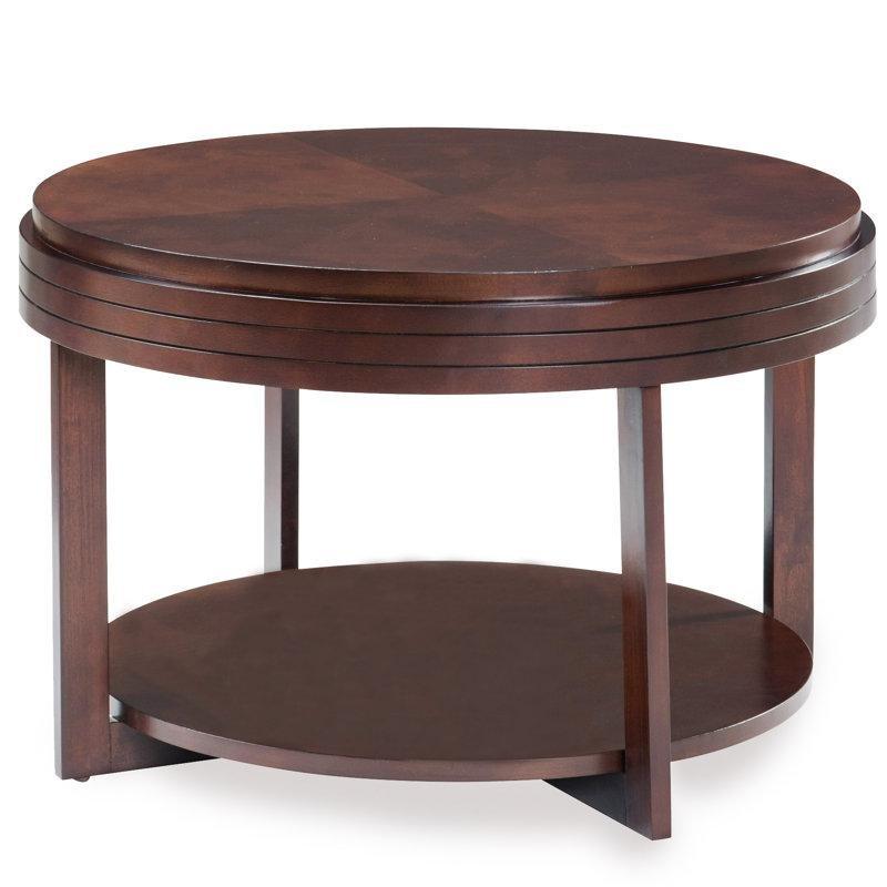 Çikolata Kiraz Masif Kavak Ahşap Raflı Yuvarlak Orta Sehpa - 77x77 cm - 243999