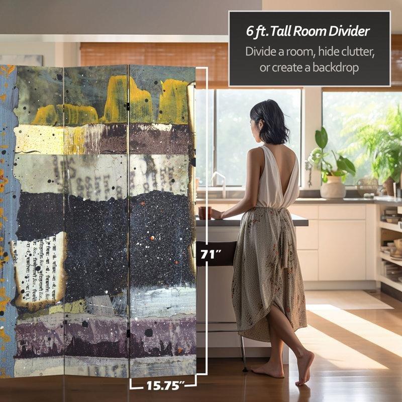Çok Renkli Ahşap Katlanır Çift Taraflı Paravan - 181x120 cm - 321176
