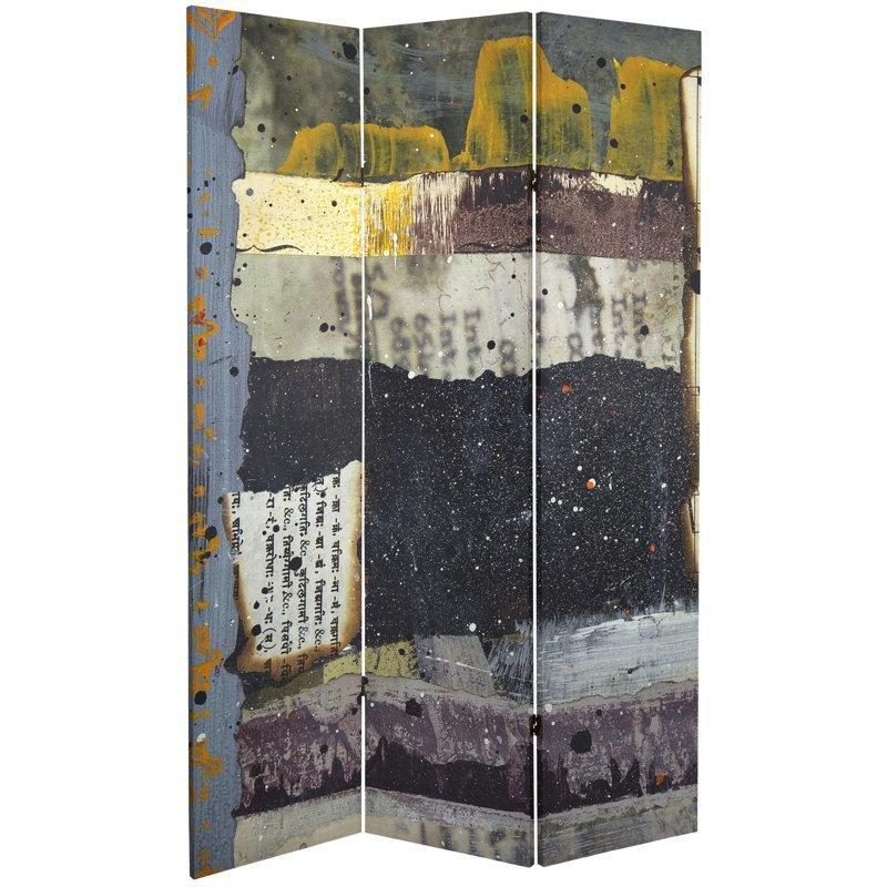 Çok Renkli Ahşap Katlanır Çift Taraflı Paravan - 181x120 cm - 321176