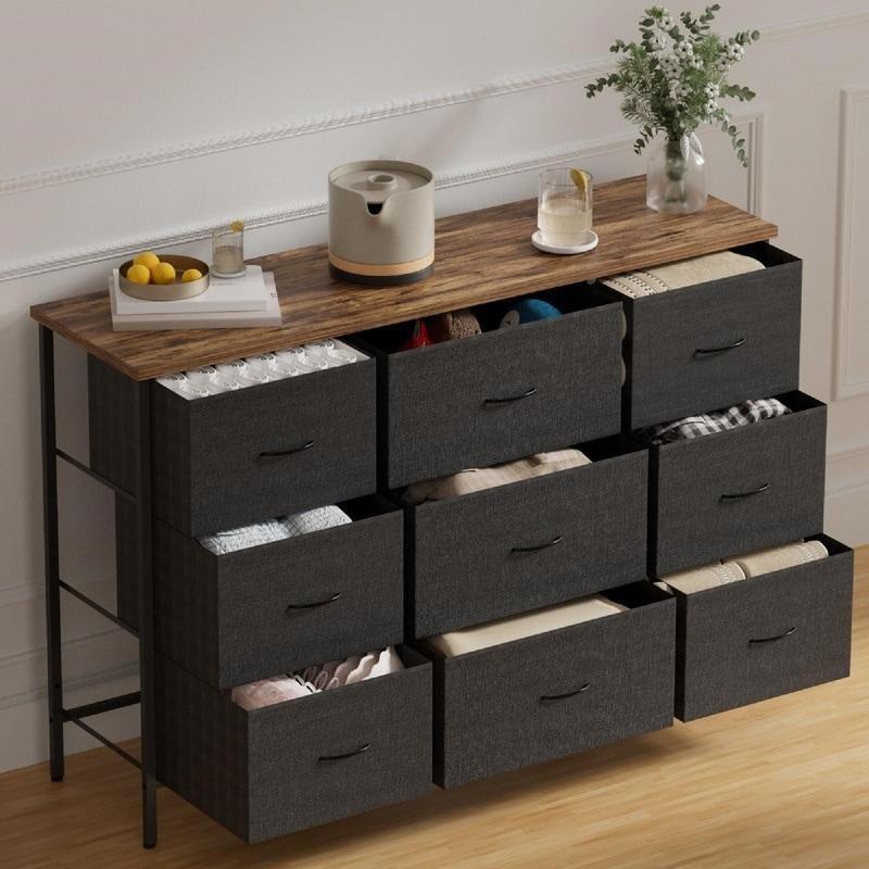 Çok Renkli Çelik ve Ahşap Çiçek Desenli 9 Kumaş Çekmeceli Şifonyer - 110x30x76 cm - 306628