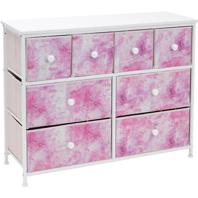 Çok Renkli Kumaş 8 Çekmeceli Topuz Kulplu Şifonyer - 100x30x78 cm - 300146