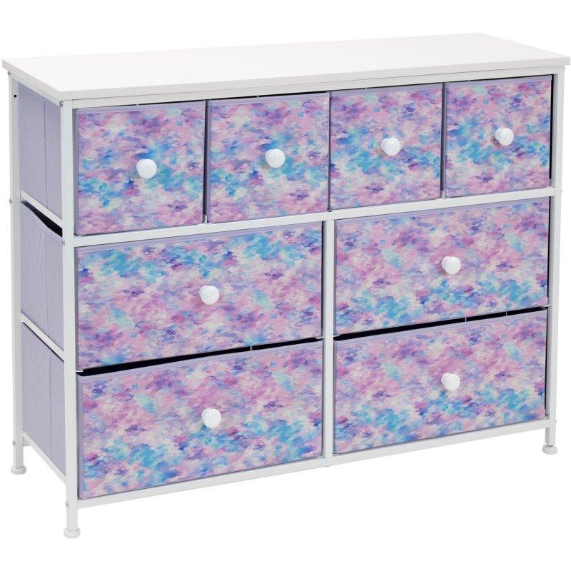 Çok Renkli Kumaş 8 Çekmeceli Topuz Kulplu Şifonyer - 100x30x78 cm - 300146