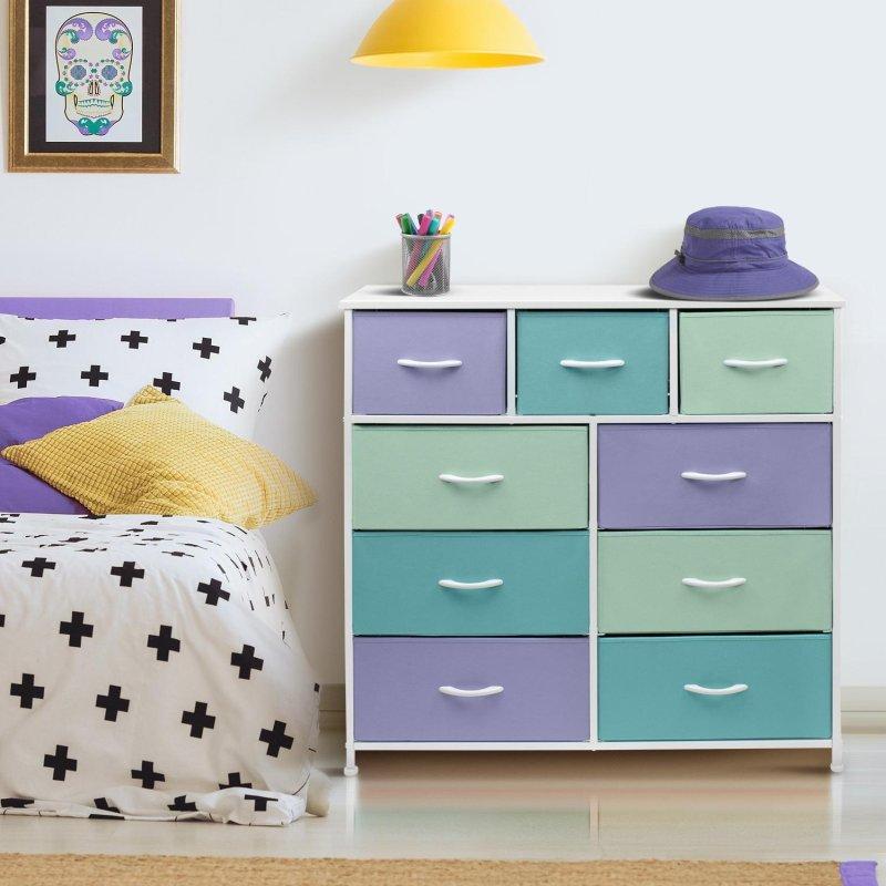 Çok Renkli Kumaş 9 Çekmeceli MDF Şifonyer - 101x30x101 cm - 299088