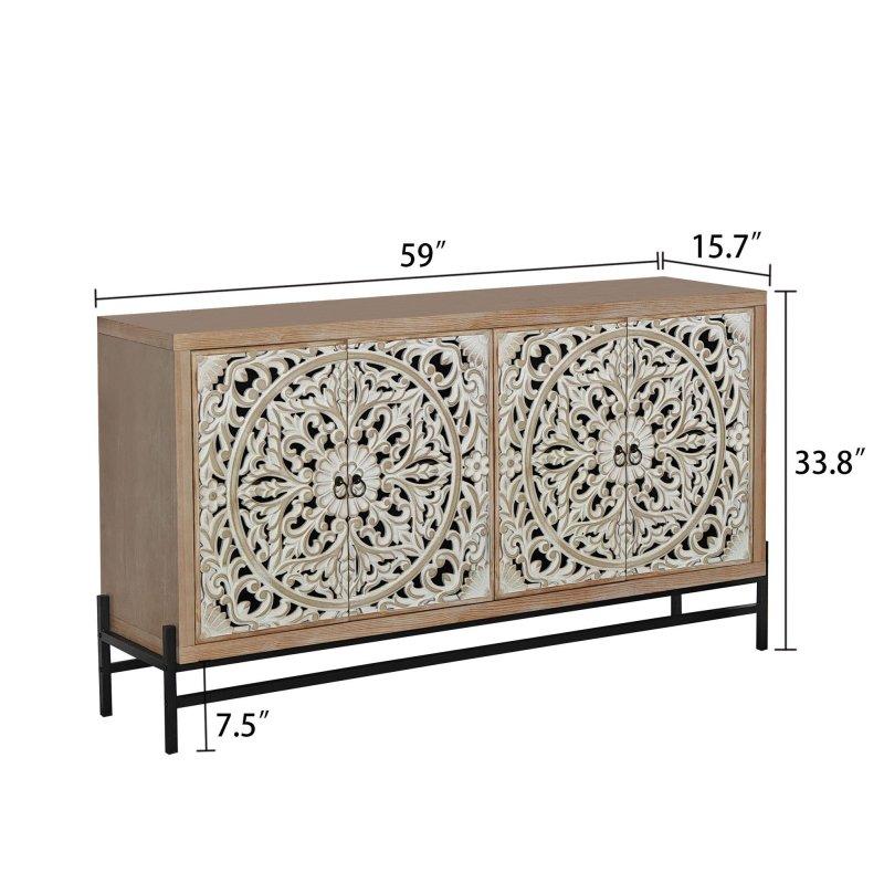 Çok Renkli MDF Metal Ayaklı Çiçek Oymalı Bohem Konsol - 150x40x86 cm - 325062