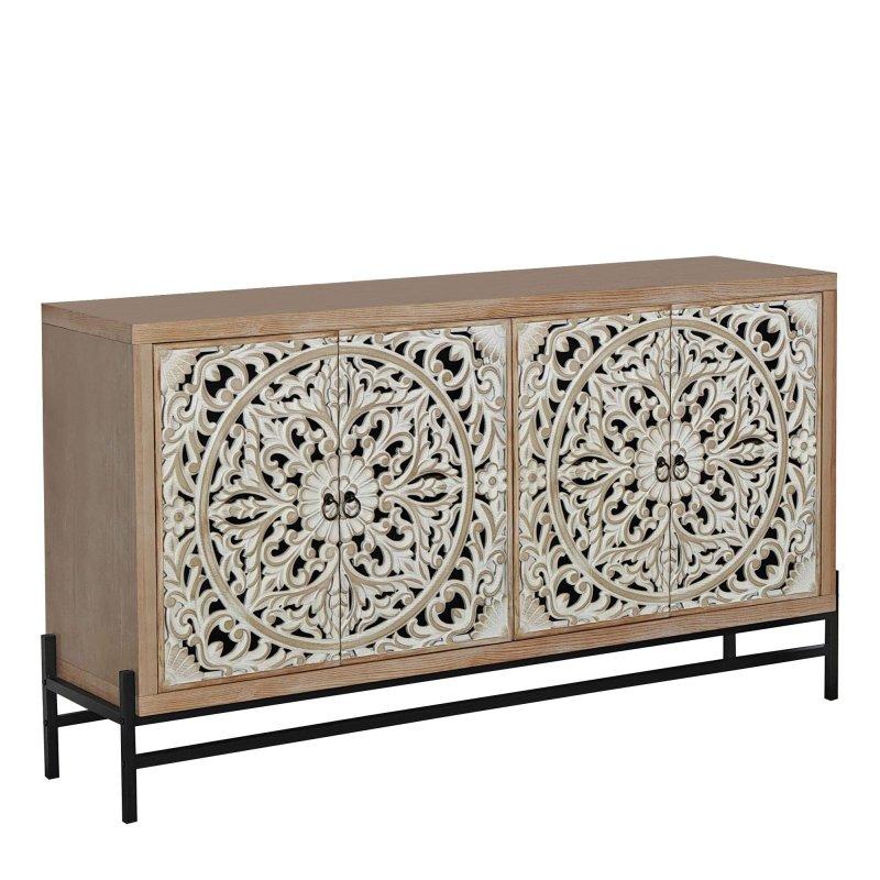 Çok Renkli MDF Metal Ayaklı Çiçek Oymalı Bohem Konsol - 150x40x86 cm - 325062