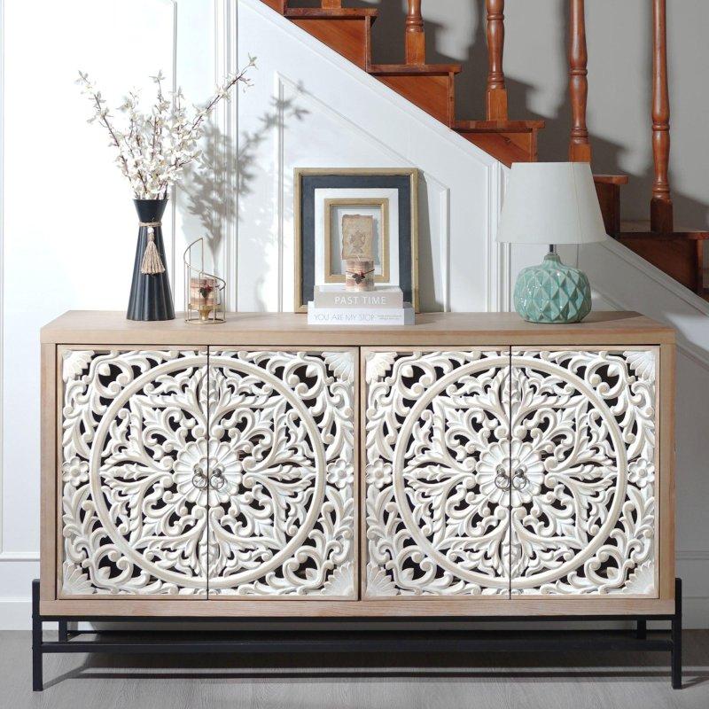 Çok Renkli MDF Metal Ayaklı Çiçek Oymalı Bohem Konsol - 150x40x86 cm - 325062 Çok Renkli MDF Metal Ayaklı Çiçek Oymalı Bohem Konsol - 150x40x86 cm - 325062