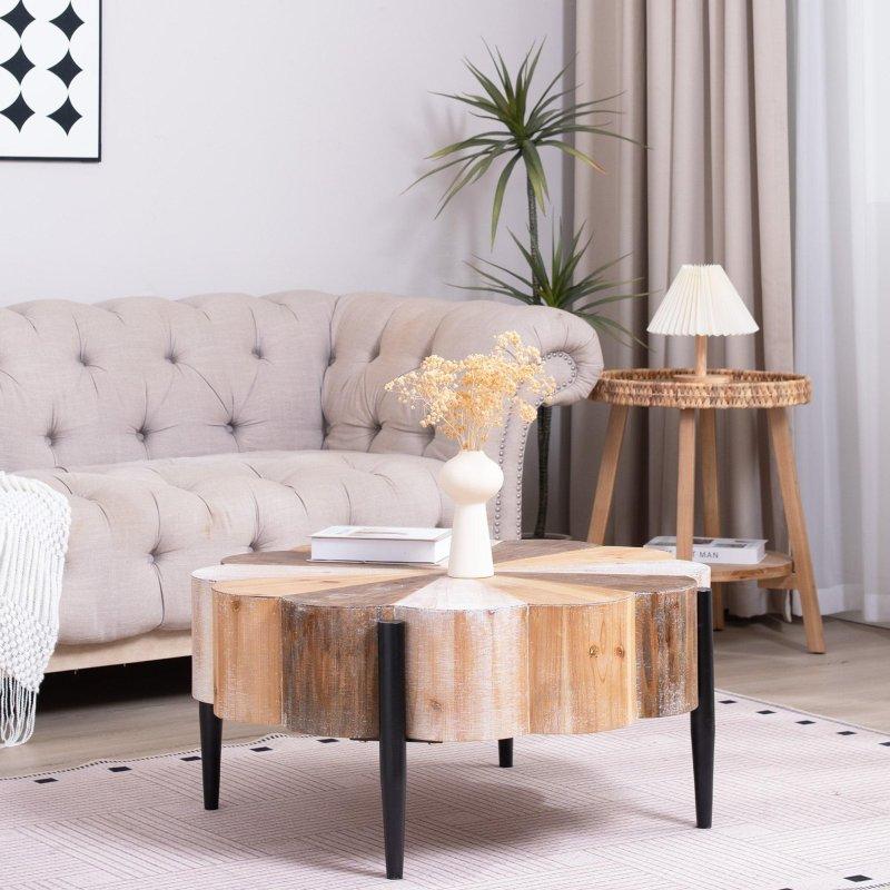 Çok Renkli MDF Metal Ayaklı Çiçek Şekilli Endüstriyel Yuvarlak Orta Sehpa - 81x40 cm - 239755