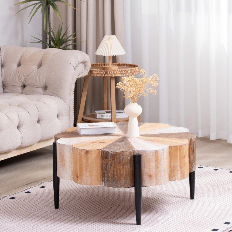 Çok Renkli MDF Metal Ayaklı Çiçek Şekilli Endüstriyel Yuvarlak Orta Sehpa - 81x40 cm - 239755