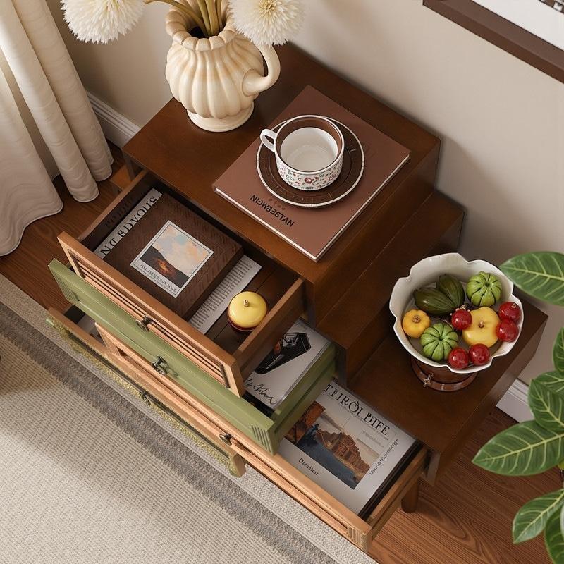Çok Renkli MDF ve Masif Ahşap 4 Çekmeceli Bohem Tasarım Şifonyer - 102 cm - 302481