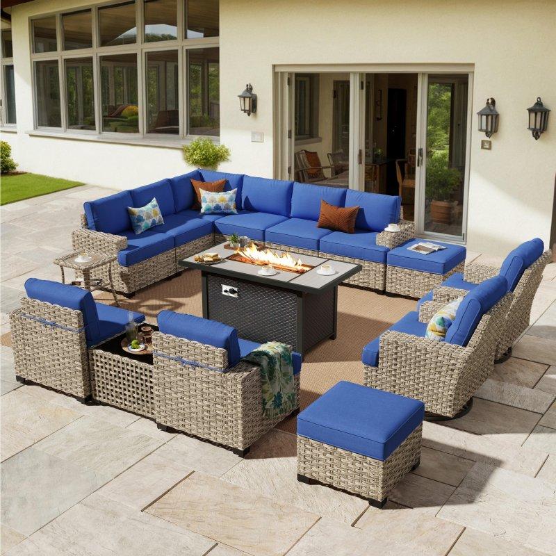 Çok Renkli Rattan Ateş Çukurlu Modüler Bahçe Takımı - 138 cm - 268490