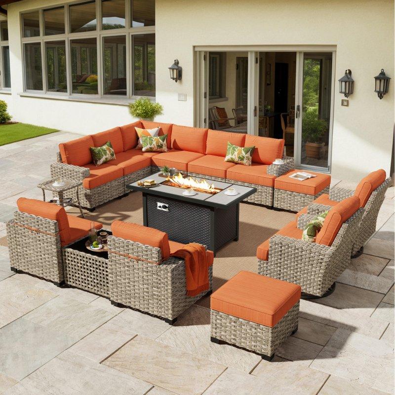 Çok Renkli Rattan Ateş Çukurlu Modüler Bahçe Takımı - 138 cm - 268490