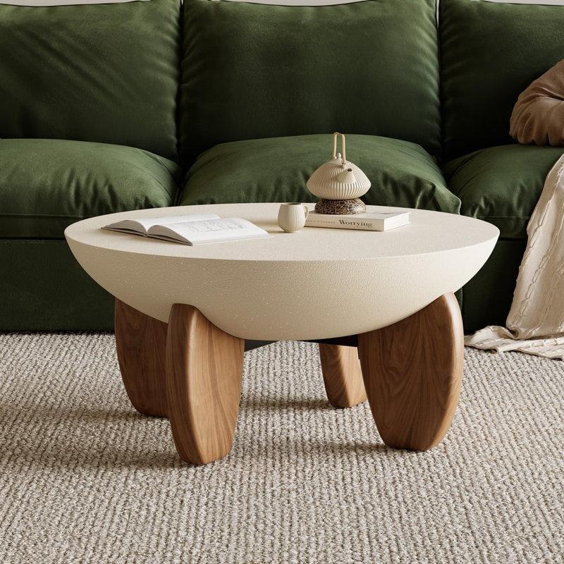 Çöl Kumu Beton Tabla Masif Dişbudak Ayaklı Yuvarlak Orta Sehpa - 76 cm - 244820