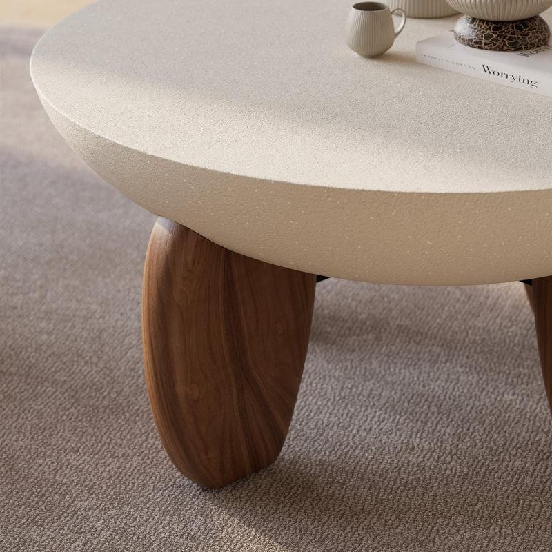 Çöl Kumu Beton Tabla Masif Dişbudak Ayaklı Yuvarlak Orta Sehpa - 76 cm - 244820