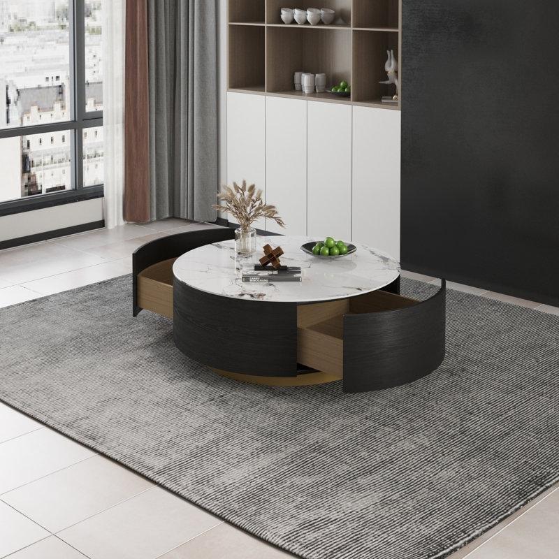Dali Beyazı Arduvaz Taşı 2 Çekmeceli Yuvarlak Orta Sehpa - 85 cm - 245130