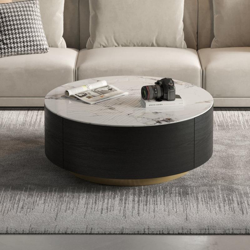 Dali Beyazı Arduvaz Taşı 2 Çekmeceli Yuvarlak Orta Sehpa - 85 cm - 245130