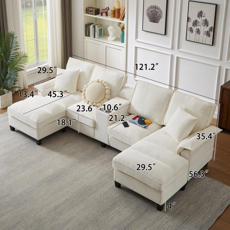 Depolamalı Bardaklıklı ve USB Şarjlı U Şekilli Yataklı Bohem Koltuk - 308x145x90 cm - 285942