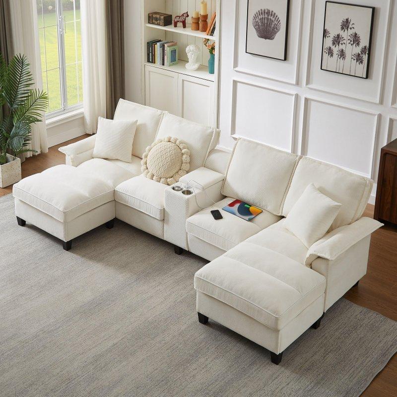 Depolamalı Bardaklıklı ve USB Şarjlı U Şekilli Yataklı Bohem Koltuk - 308x145x90 cm - 285942