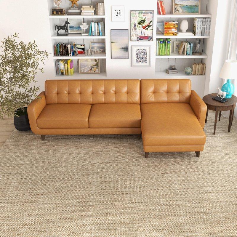 Deri Kapitoneli Mid-Century Modern Köşe Koltuk - 256399