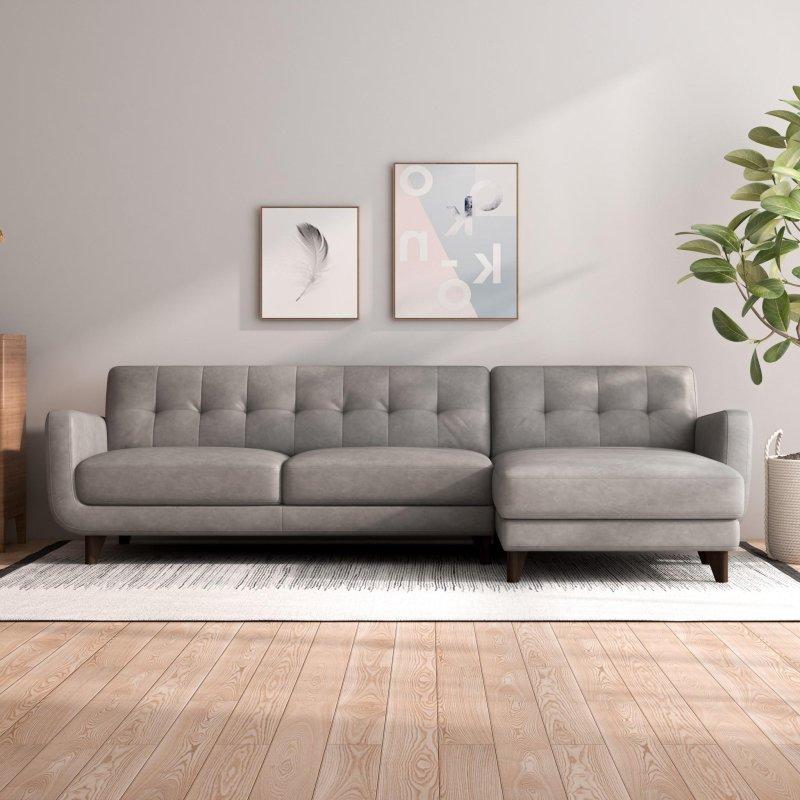 Deri Kapitoneli Mid-Century Modern Köşe Koltuk - 256399