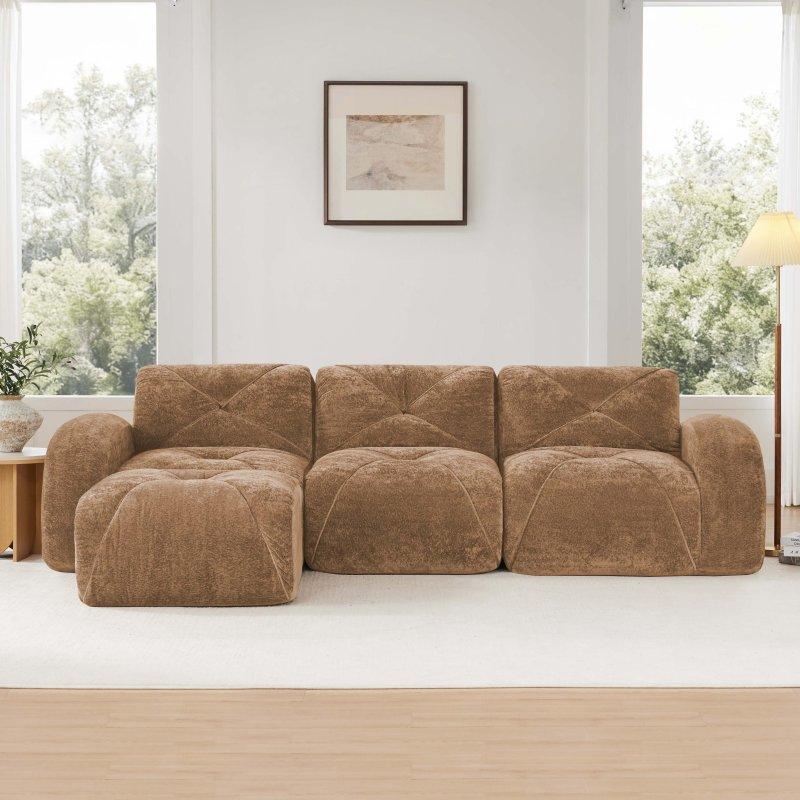Deve Tüyü Kadife Masif Ahşap Modüler L Şekilli Bohem Koltuk - 281x171 cm - 290718