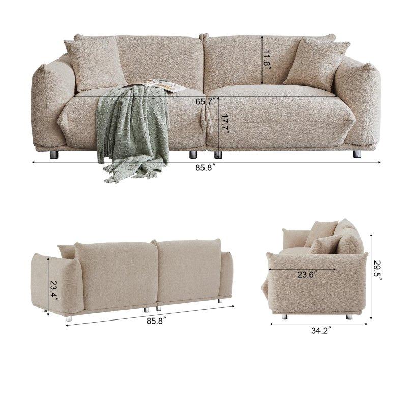 Deve Tüyü Sherpa Kumaş Metal Ayaklı Masif Ahşap İskeletli 3 Kişilik Bohem Koltuk - 218x87 cm - 292091