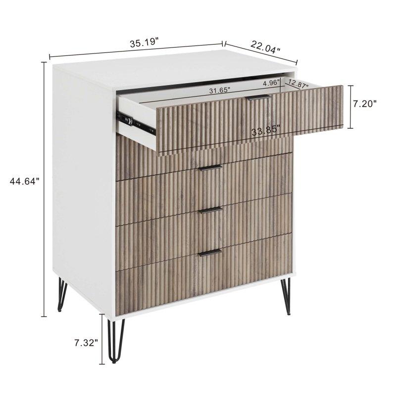 Dikey Yivli Gold Detaylı MDF 3 Parça Şifonyer Seti - 309532