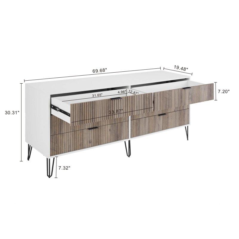 Dikey Yivli Gold Detaylı MDF 3 Parça Şifonyer Seti - 309532