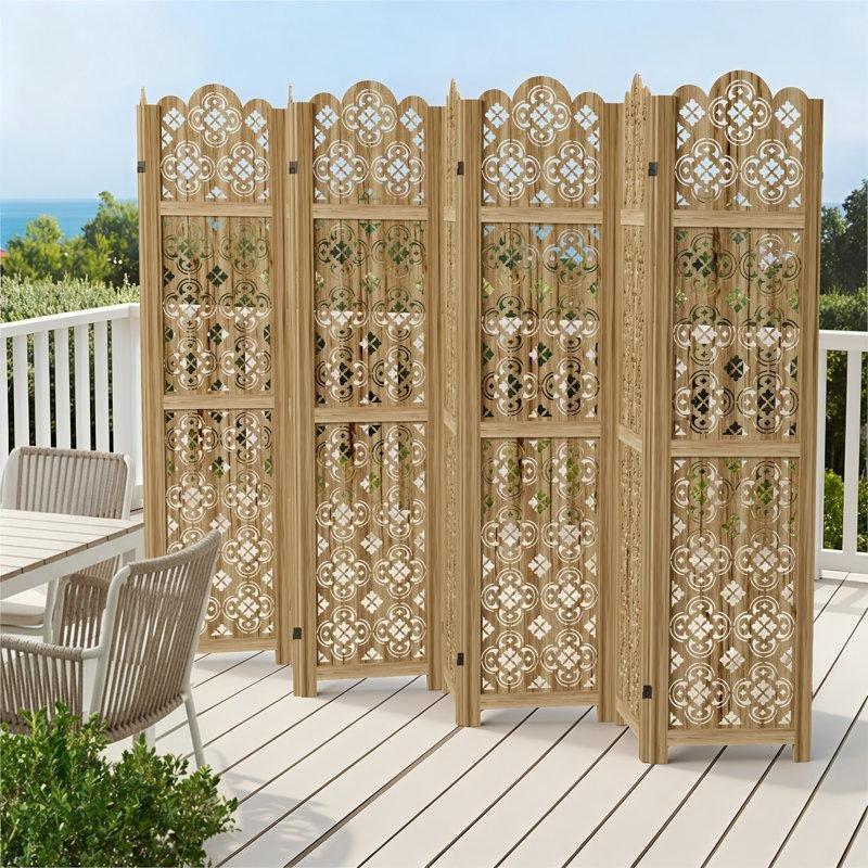 Doğal Ahşap 8 Panelli Katlanır Paravan - 171x323x3 cm - 321014
