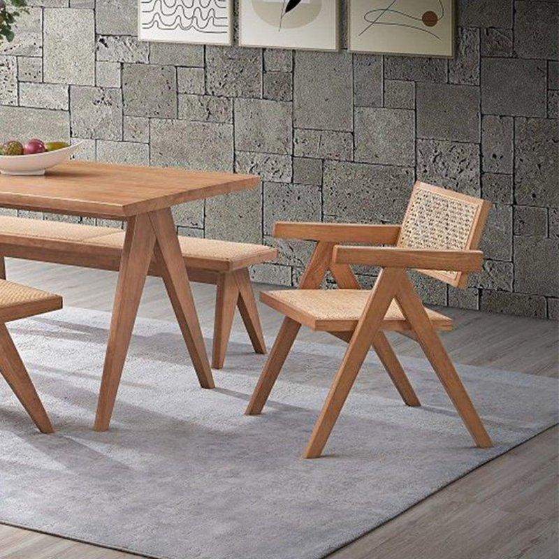 Doğal Ahşap Döşemeli Kollu 2li Set Rattan Sandalye - 252835