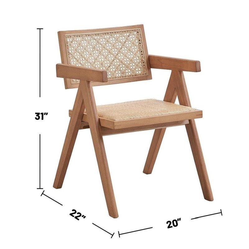Doğal Ahşap Döşemeli Kollu 2li Set Rattan Sandalye - 252835