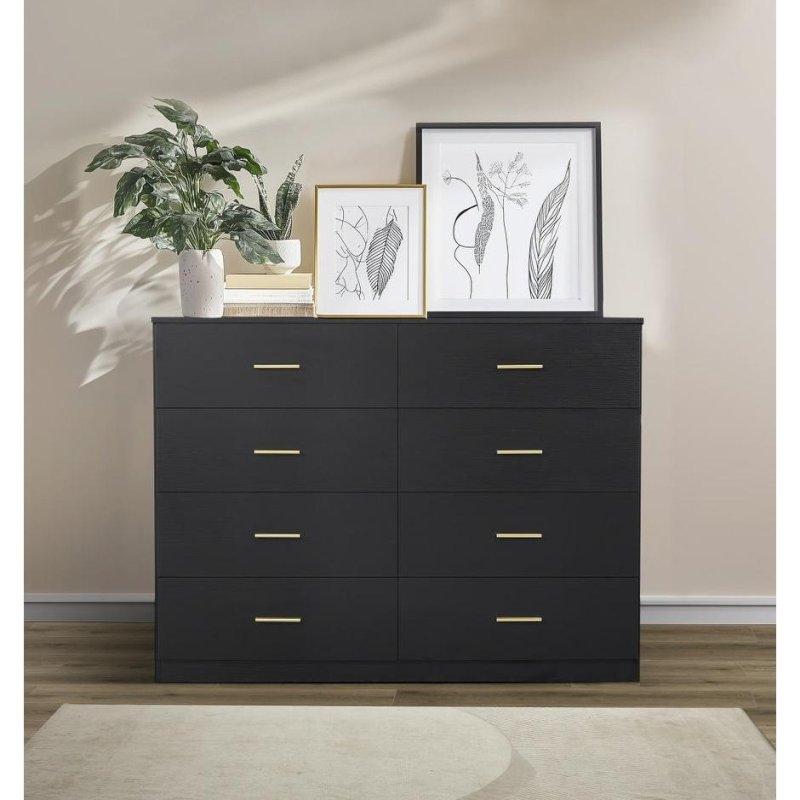 Doğal Ahşap Gold Kulplu 8 Çekmeceli Geniş Şifonyer - 120 cm - 300389