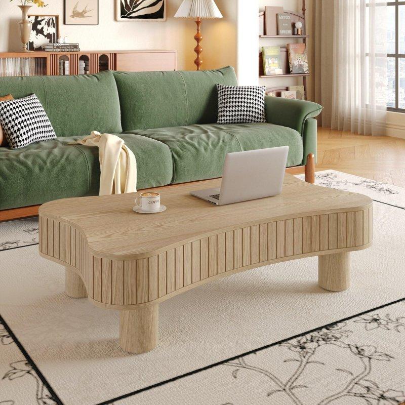 Doğal Ahşap Kaldırılabilir Tablalı ve Depolama Alanlı Akıllı Sehpa - 107x69 cm - 254260