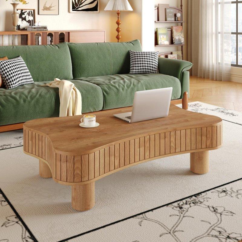 Doğal Ahşap Kaldırılabilir Tablalı ve Gizli Depolamalı Bulut Tasarım Akıllı Sehpa - 109x70 cm - 253983