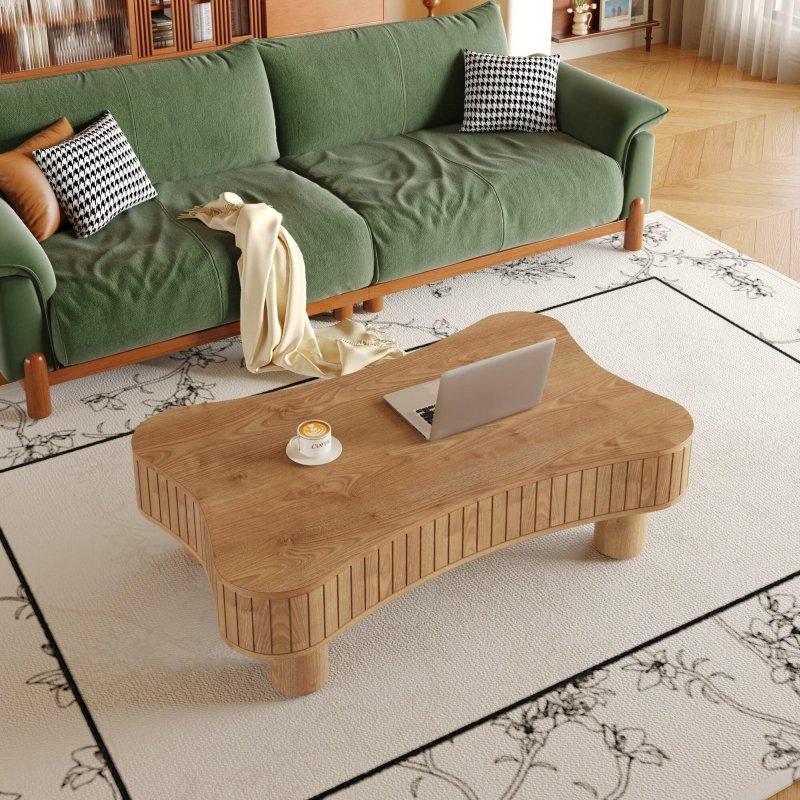 Doğal Ahşap Kaldırılabilir Tablalı ve Gizli Depolamalı Bulut Tasarım Akıllı Sehpa - 109x70 cm - 253983
