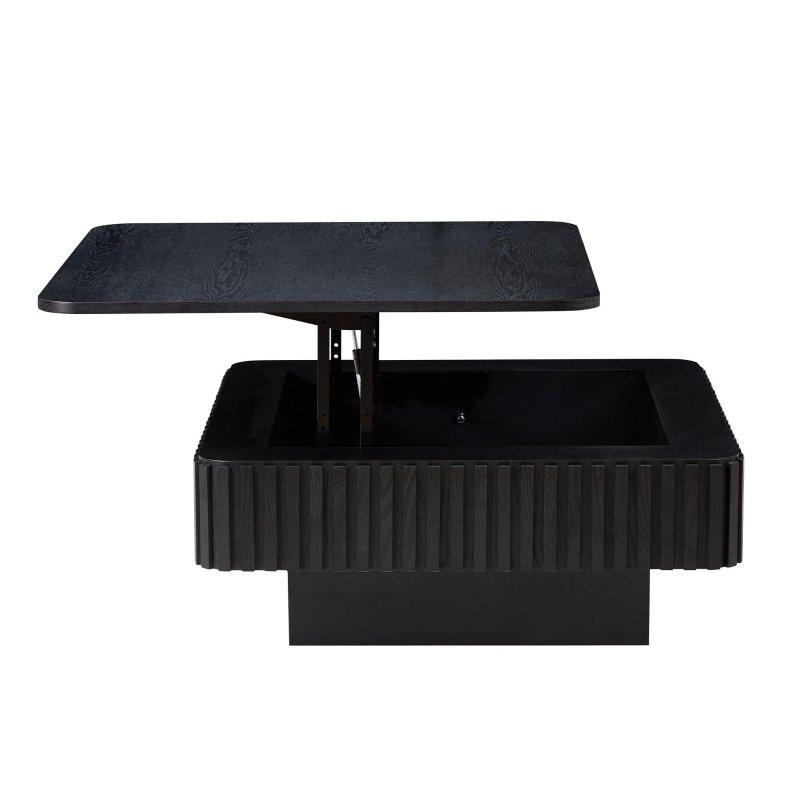 Doğal Ahşap Kaplama Gizli Depolamalı Asansörlü MDF Akıllı Sehpa - 90x90x38 cm - 253580