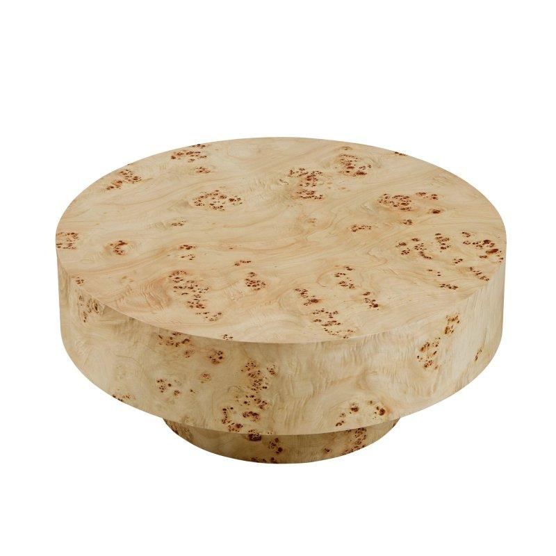 Doğal Ahşap Kaplama MDF Pedestal Ayaklı Yuvarlak Orta Sehpa - 80 cm - 242206