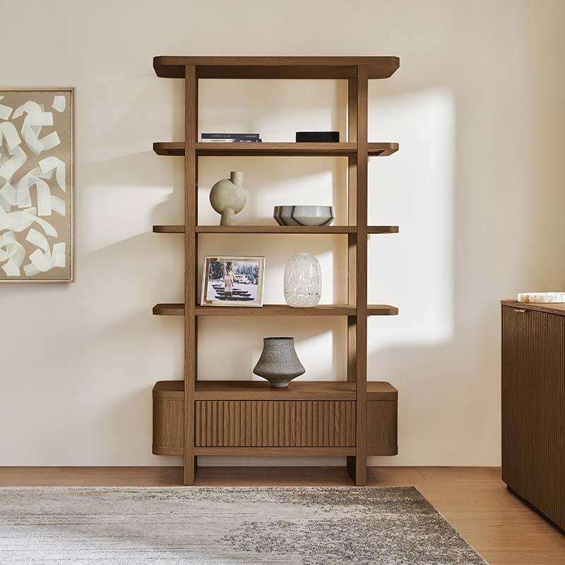 Doğal Ahşap Masif Ahşap Dolaplı 4 Raflı Kitaplık - 112x41x194 cm - 315766
