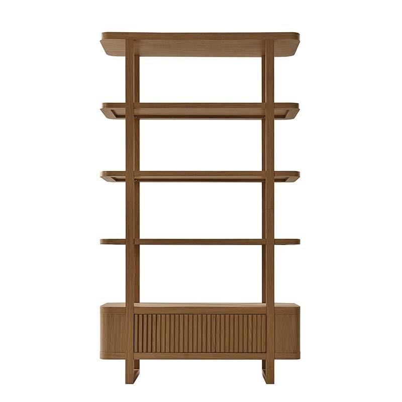 Doğal Ahşap Masif Ahşap Dolaplı 4 Raflı Kitaplık - 112x41x194 cm - 315766