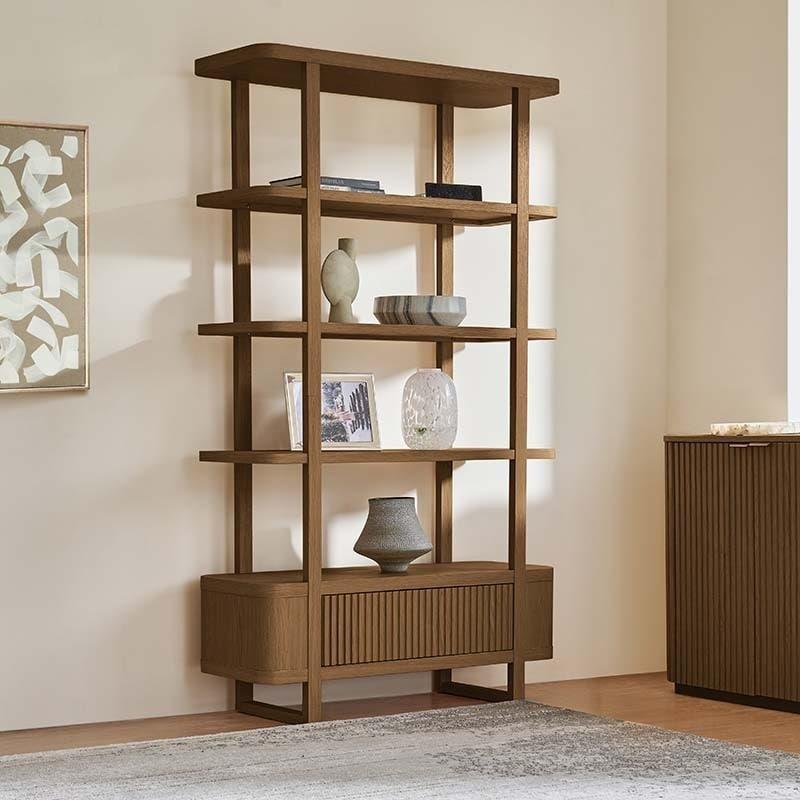Doğal Ahşap Masif Ahşap Dolaplı 4 Raflı Kitaplık - 112x41x194 cm - 315766