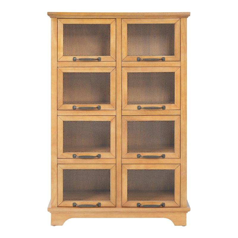 Doğal Ahşap Masif Kauçuk Ağacı Çekmeceli 8 Cam Kapaklı Kitaplık - 67x39x103 cm - 239211