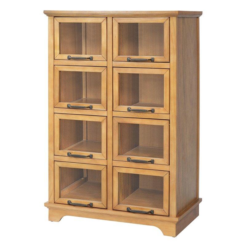 Doğal Ahşap Masif Kauçuk Ağacı Çekmeceli 8 Cam Kapaklı Kitaplık - 67x39x103 cm - 239211