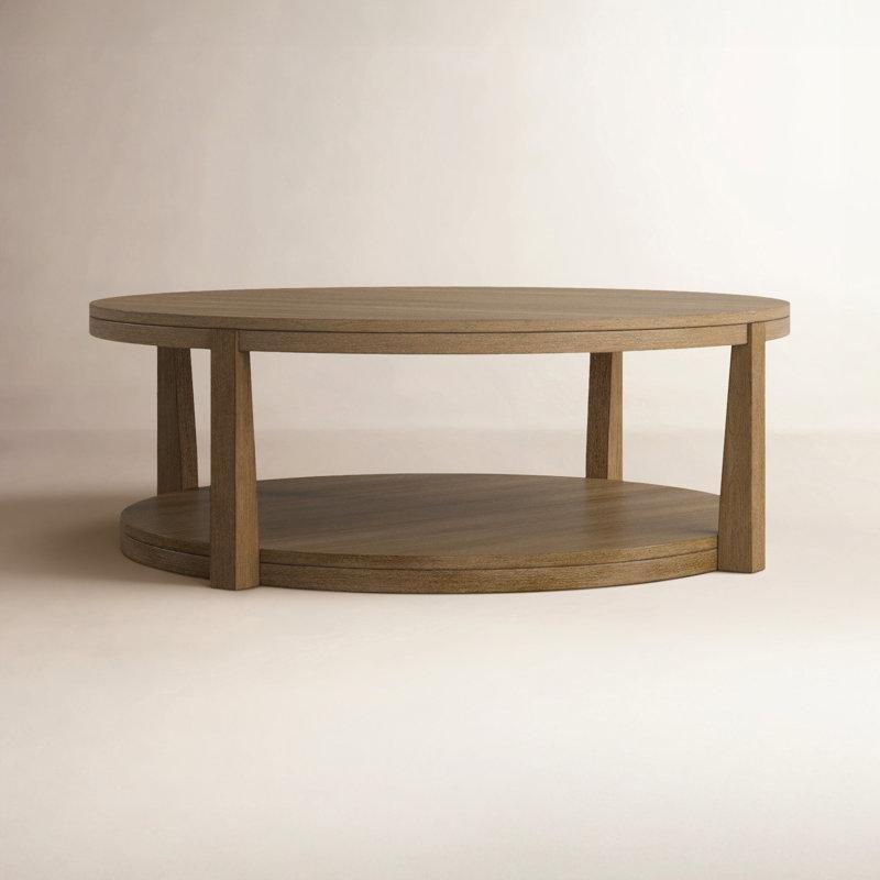 Doğal Ahşap Masif Raflı Yuvarlak Orta Sehpa - 122x41 cm - 244796