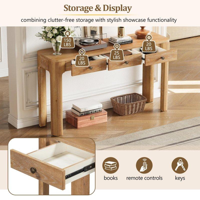 Doğal Ahşap MDF 3 Çekmeceli Kavisli Köşeli Rustik Dresuar - 331370