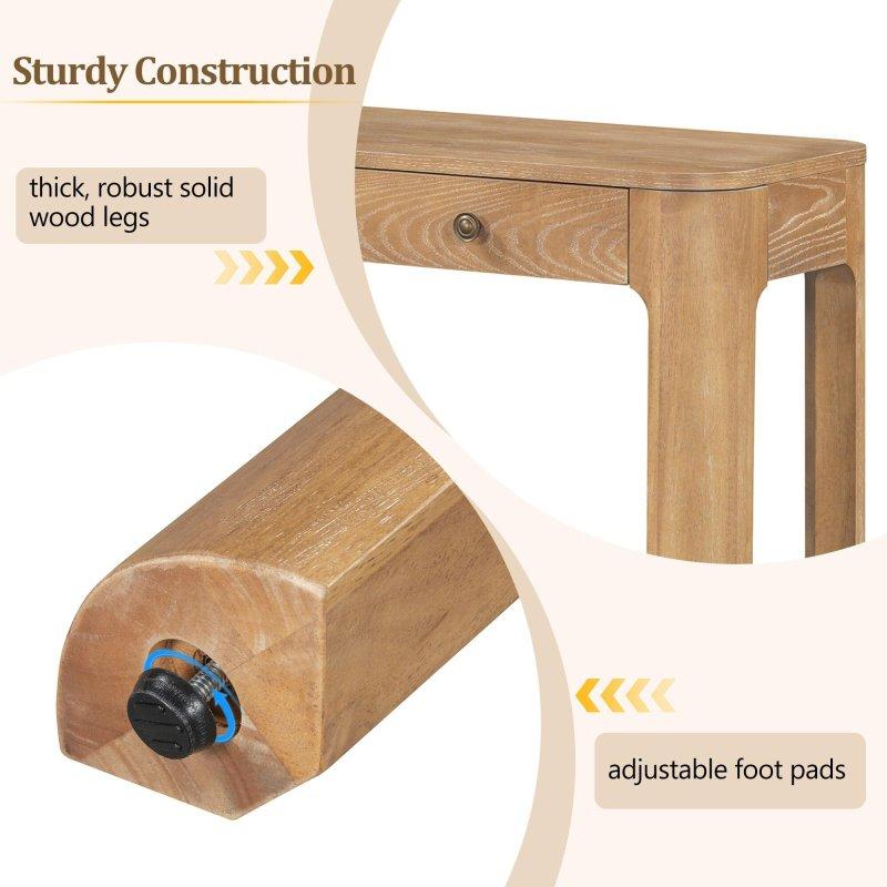 Doğal Ahşap MDF 3 Çekmeceli Kavisli Köşeli Rustik Dresuar - 331370