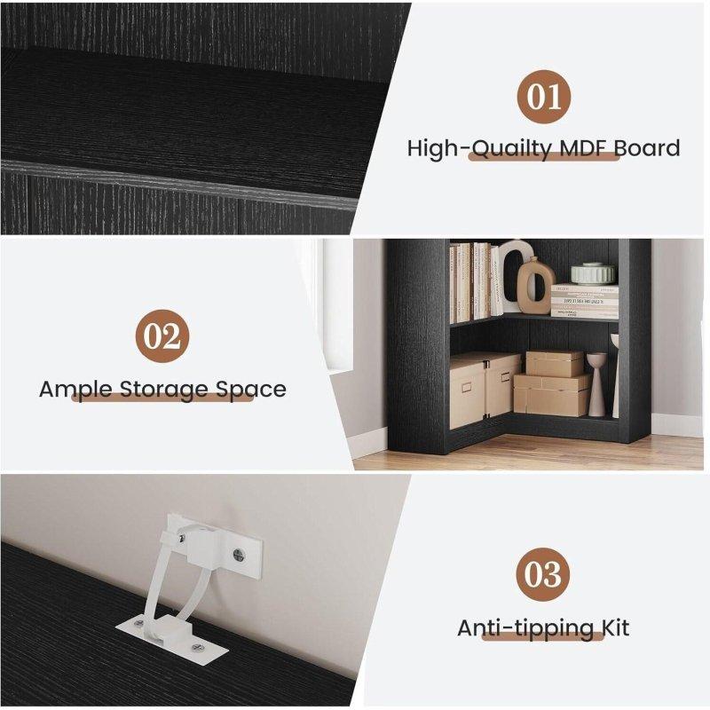 Doğal Ahşap MDF 5 Raflı L Şeklinde Köşe Kitaplık - 81x81x183 cm - 318720